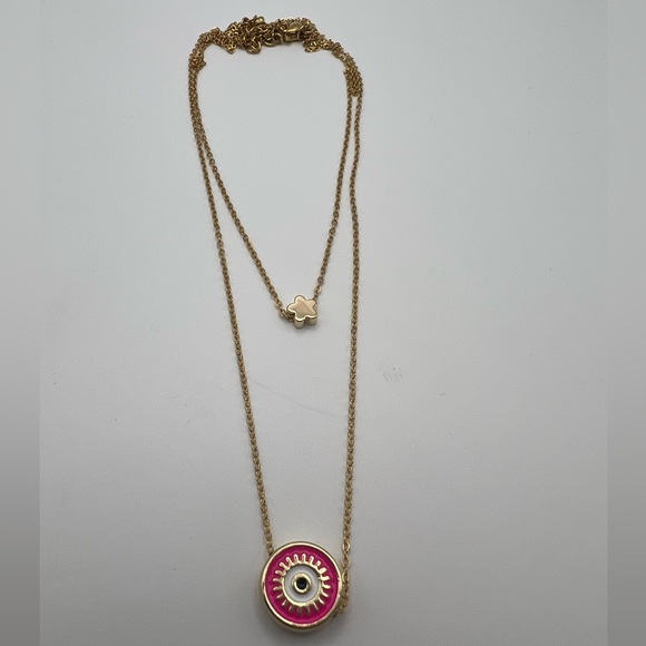 Evil Eye Minimalist Layered Necklace - Pop-of-Color Gold Preppy Necklace - Picture 11 of 17